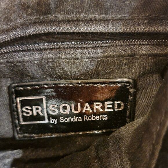 SR Squared Sondra Roberts Silver Studded Black Shiny Shoulder Bag with Tassel - Picture 5 of 9